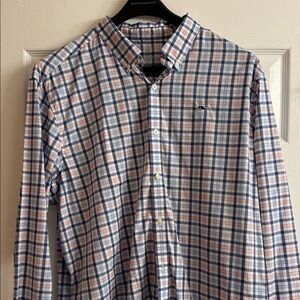 Vineyard Vines Men's Casual Blue and Pink Check Shirt